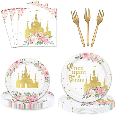 Girl Fairytale Princess Birthday Tableware Party Supplies Serves 24 Guests Once Upon a Time Pink Floral Gold Castle Plates Napkins Forks for Girls Birthday Party Decoration Supplies #ad #onceuponatime #fairytale #fairytalebirthdayparty #girlsbirthdayparty #birthdaypartyideas #fairytaleprinessbirthdayparty Fairytale Party Decorations, Fairytale Birthday Party, Gold Castle, Fairytale Birthday, Fairytale Party, Princess Theme Birthday Party, Girls Birthday Party Decorations, Princess Decorations, Fairytale Princess