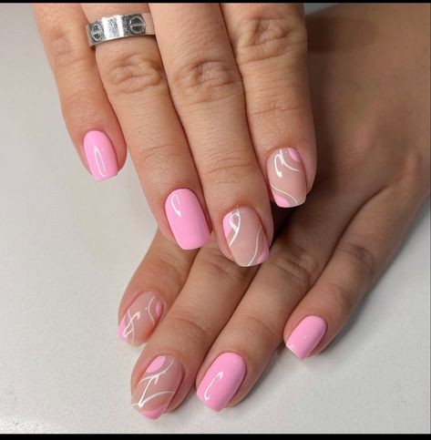 Pastel Pink Nails With Design, Pastel Pink Gel Nails Short, Light Pink Nailsdesign, Light Pink Nails Short Art Designs, Pink Biab Nails With Design, Light Pink Nails With Simple Design, Subtle Pink Nail Designs, Short Square Shellac Nails, Light Pink Square Nails With Design