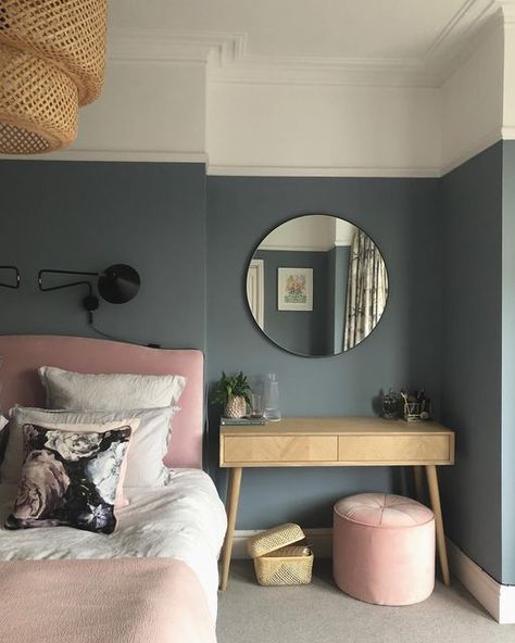 Denim Drift Living Room, Denim Drift Bedroom, Dulux Denim Drift, New Dressing Table, Denim Drift, Monochrome Living Room, Bedroom Built In Wardrobe, Box Bedroom, Living Room Design Inspiration