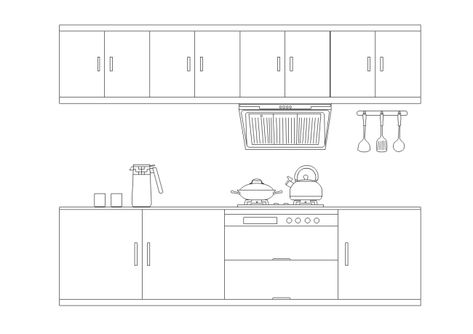 A free customizable kitchen elevation design template is provided to download and print. Quickly get a head-start when creating your own kitchen elevation design. Designing a perfect kitchen on your own is so easy with Edraw floor plan software. Kitchen Layout Drawing Easy, Kitchen Section Drawing, Kitchen Drawing Easy, Kitchen Cabinet Drawing, Kitchen Elevation Drawing, Small Portable Kitchen Island, Single Wall Kitchen Layout, White Kitchen Splashback Ideas, Kitchen Cabinets Drawing