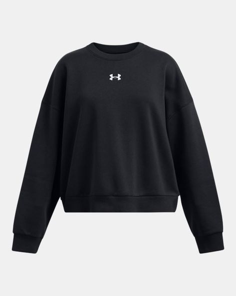 Ultra-soft cotton-blend fleece with brushed inside for extra warmth|Extended body length & drop hem shoulder for an oversized fit & feel|Ribbed collar, cuffs & bottom hem Under Armour Logo, Under Armour Sweatshirt, Under Armour Girls, Shirts For Leggings, Oversized Crewneck, Logo Sweatshirt, How To Make Shoes, Athletic Apparel, Athletic Outfits