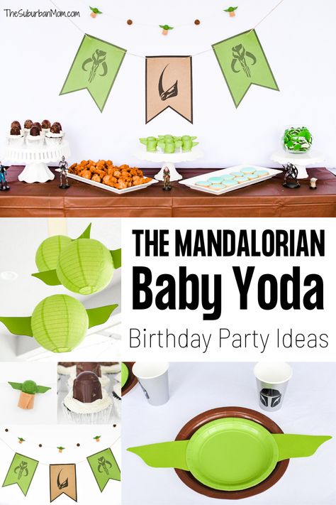 This adorable The Mandalorian Baby Yoda Birthday Party is full of ideas for party to celebrate little foundlings. Easy-to-make birthday party DIYs including Baby Yoda party decorations, Baby Yoda paper lantern, Baby Yoda food ideas, free printable birthday banner, felt ball garland DIY & Mandalorian cupcakes. A fun new Star Wars birthday party idea. Mandalorian Cricut SVG files for easy Cricut projects and more Baby Yoda birthday party ideas. #themandalorian #babyyoda #thechild #grogu #mando Grogu Party Food, Grogu Party Decorations, Mandalorian Cricut Projects, Grogu Cupcake, Grogu Birthday Party Ideas, Grogu Party Ideas, Mandalorian Party Ideas, Mandalorian Cupcakes, Mandalorian Birthday Party Ideas