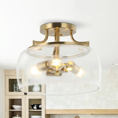 Diderik Glass Semi Flush Mount Lights Hallway, Modern Flush Mount Lighting, Gold Light Fixture, Gold Ceiling Light, Gold Ceiling, Modern Flush Mount, Light Fixtures Flush Mount, Semi Flush Mount Lighting, Gold Light