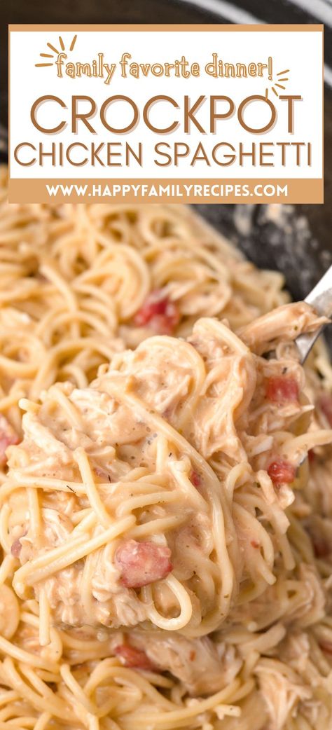 Crockpot Chicken Spaghetti Creamy Chicken Spaghetti Recipe, Chicken Spaghetti Recipe Crockpot, Creamy Chicken Spaghetti, Crockpot Chicken Spaghetti, Chicken Spaghetti Recipe, Creamy Crockpot Chicken, Spagetti Recipe, Cheesy Chicken Spaghetti, Slow Cooker Creamy Chicken