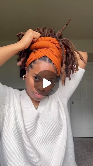 Headwrap Styles For Locs, How To Style Locs With A Scarf, Turban On Locs, Wrapping Locs Head Scarfs, Turban Loc Styles, Head Wrap On Locs, Headscarf With Locs, Medium Loc Hairstyles Shoulder Length, Easy Diy Loc Styles