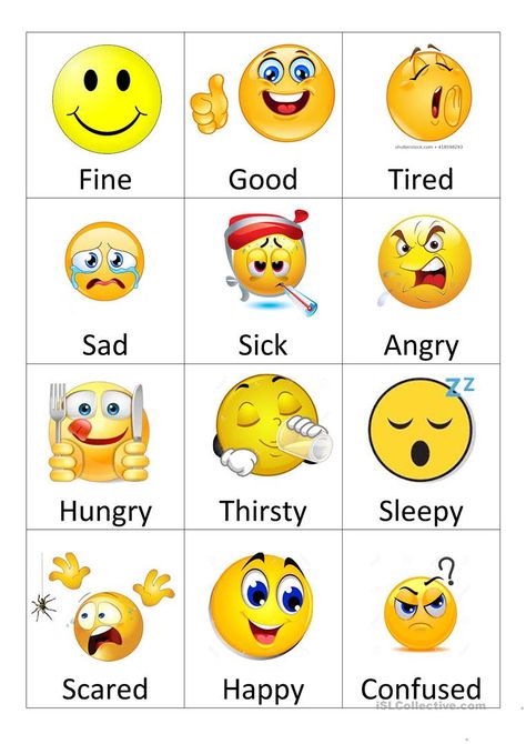 Feelings flashcards - English ESL Worksheets for distance learning and physical classrooms Emotion Chart For Kids, Feelings Flashcards, Emotions Preschool, Teach English To Kids, Feelings Activities, Grammar For Kids, Feelings Chart, English Activities For Kids, Learning English For Kids