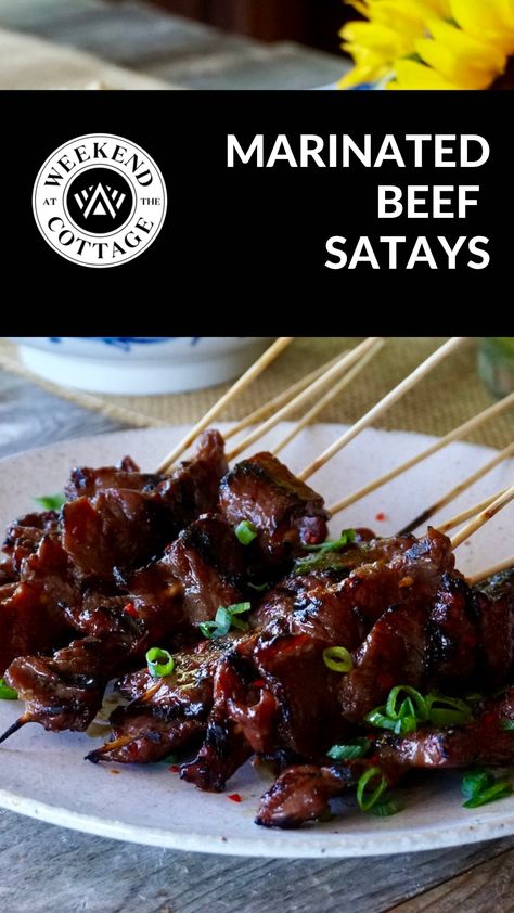 Beef Skewers Marinade, Satay Marinade, Beef Satay, Beef Kabobs, Beef Skewers, Asian Beef, Beef Strips, Skewer Recipes, Marinated Beef