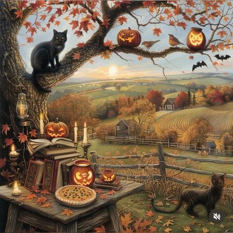 Folk Art Autumn, College Prints, Happy Halloweenie, Image Halloween, Halloween Artwork, Halloween Lovers, Halloween Illustration, Halloween Painting, Halloween Vibes