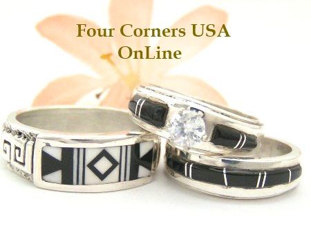 These Black and White Wedding Band Bridal Rings make an awesomely unique statement either for your Black White Wedding Theme or Alternative ... http://stores.fourcornersusaonline.com/news/black-white-wedding/ Native American Wedding Ring Sets, Native American Wedding Rings, Native Wedding, Native American Wedding, Wedding Ring Finger, Black And White Wedding Theme, White Wedding Theme, Alternative Wedding Rings, Black Wedding Rings