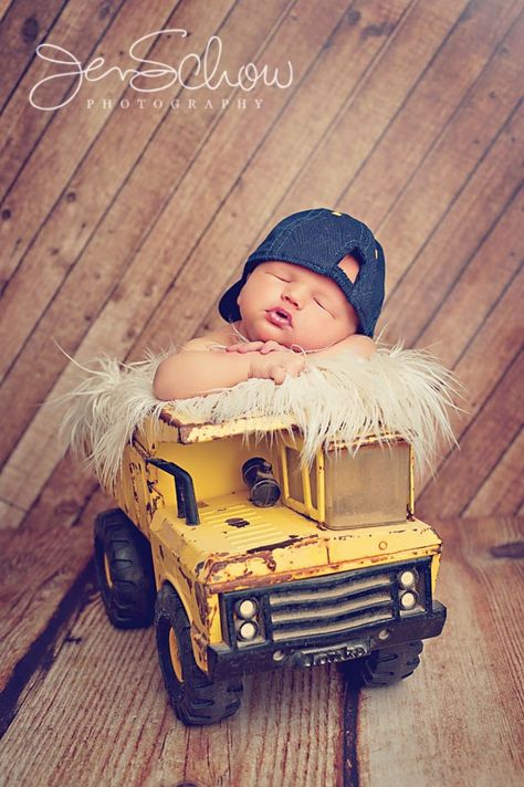 I think I have an old school tonka truck in my basement... This would be kewl to do too ~H Foto Newborn, Anne Geddes, Baby Boy Pictures, Baby Boy Photography, Baby Poses, Newborn Baby Photos, Baby Boy Photos, Baby Props, Foto Baby