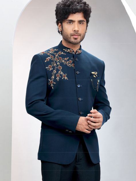 Jodh Puri Suit For Men, Blazer Suits Men, Indian Men Wedding Outfit Ideas, Jodhpur Suits Men, Long Jodhpuri For Men, Men’s Suits Jodhpuri, Blue Jodhpuri For Men, Band Gala Suit Men Jodhpuri, Jodhpuri Mens