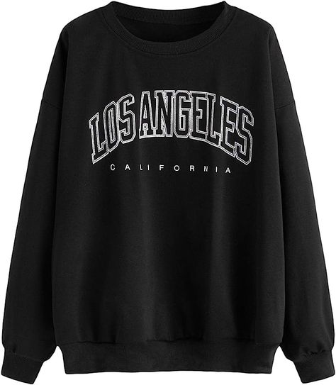 MakeMeChic Women's Graphic Letter Print Round Neck Long Sleeve Sweatshirt Pullover Tops Danny Dog, Cute Oversized Sweaters, California Sweatshirt, Drop Shoulder Sweatshirt, Dropped Shoulder Sweatshirt, Crop Top Sweatshirt, Sweater Fits, Fun Sweatshirts, Warm Sweaters