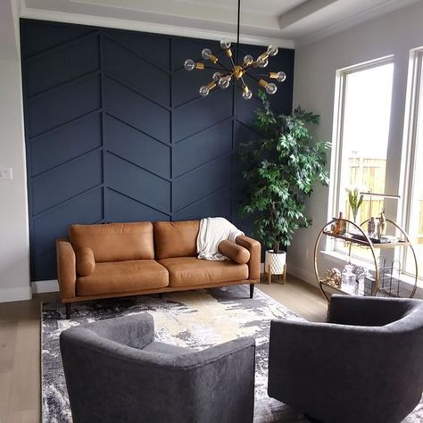 Blue Accent Wall Living Room, Navy Blue Accent Wall, Blue Accent Wall, Blue Walls Living Room, Bathroom Nursery, Dining Room Accent Wall, Navy Living Rooms, Penthouse Living, Navy Blue Living Room