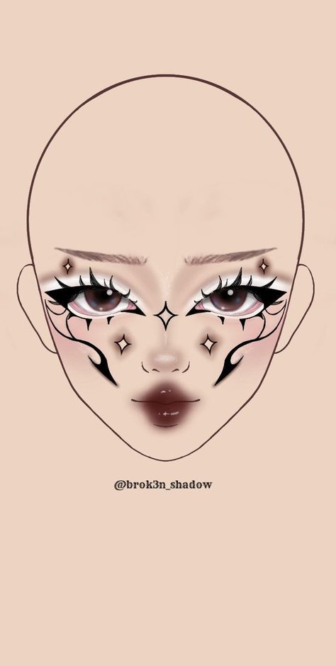 Alt Makeup Drawing, Makeup Face Charts Creative, Makeup Looks Crazy, Crazy Makeup Art, Crazy Makeup Ideas, Uwu Makeup, Makeup Looks Drawing, Crazy Makeup Looks, Makeup Ideas Drawing