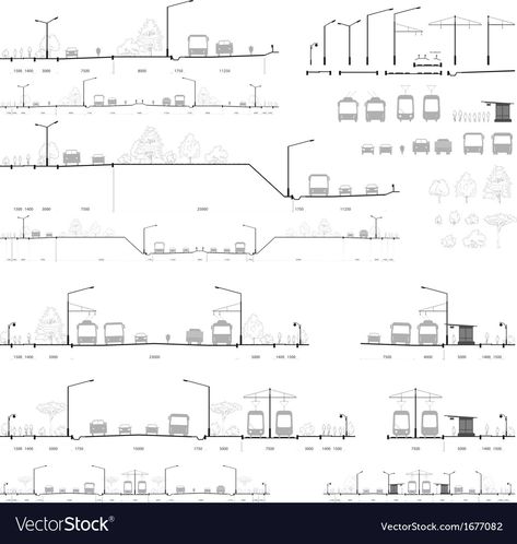 Street Cross Section, Street Section Architecture, Road Section Urban Design, Street Section, Section Drawing Architecture, Road Section, Building Design Plan, Landscape And Urbanism Architecture, Urban Design Diagram