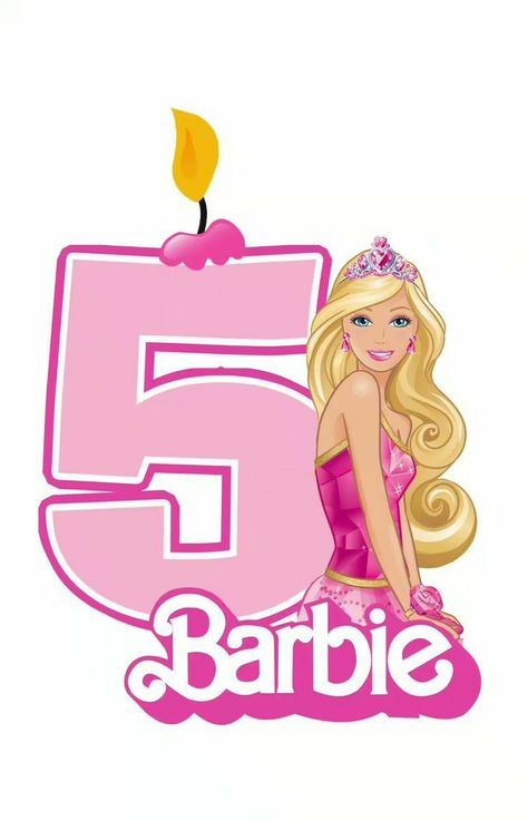 Barbie Number Cake, Barbie Cutouts, Barbie Topper, Topper Barbie, Barbie Party Supplies, Barbie Decorations, 5th Birthday Girls, Diy Cake Topper Birthday, Barbie Party Decorations