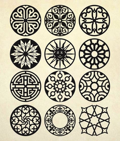 Tattoo Calf, Black And White Flower Tattoo, Geometric Pattern Wall, Stencil Svg, Rangoli Side Designs, Cricut Stencils, Mandalas Painting, Mandala Vector, Stencil Templates