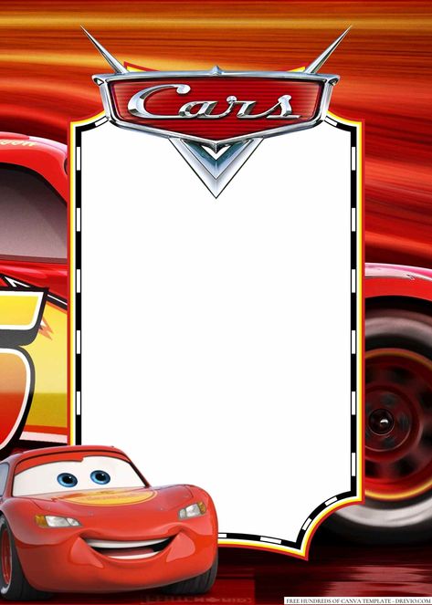 Cars Template Free Printable, Car Birthday Invitations Free, Lightning Mcqueen Party, Car Birthday Party Invitations, Flash Mcqueen, Cars Invitation, Cars Birthday Invitations, Disney Cars Party, Car Birthday Theme