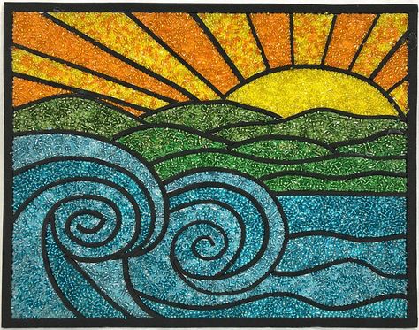 DIY Bead Mosaic Kit Ocean Tide - Etsy Tropical Mosaic Patterns, Sunset Mosaic Art, Paper Mosaic Art Ideas Easy, Bead Mosaic Art Projects, Mosaic Art Easy, Easy Mosaic Art, Mosaic Designs Easy, Mosaic Art Ideas Easy, Bead Mosaic Art