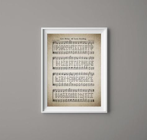 Love Divine, All Loves Excelling Hymn Print - Sheet Music Art - Hymn Art - Home Decor - Inspirationa In The Garden Hymn, Blessed Assurance Hymn, Amazing Grace Hymn, Music Home Decor, Hymn Print, Hymn Art, Hymn Sheet Music, Hymns Lyrics, Sheet Music Art