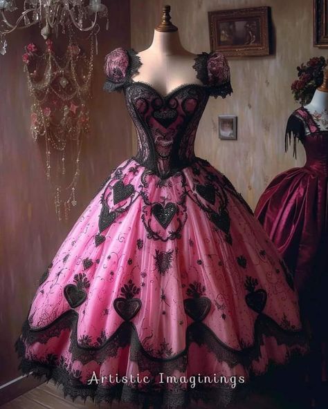 Black And Pink Ball Gown, Draculaura Core, Vtuber Model, Wedding Glam, Clothes Hacks, Pink Ball Gown, Movie Inspired Outfits, Quince Ideas, Amazing Dresses