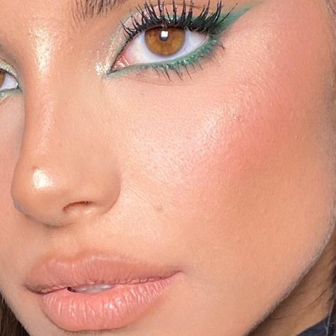 Claudia Neacsu on Instagram: "Have you ever tried green eyeliner? On stunning @francescaacuccuru 🎄 Using: @lorealparis Infallible Green Eyeliner @isamayabeauty Eyeshadow Palette @dolcegabbana_beauty Devotion Mascara @patricktabeauty Lip Creme She’s unapologetic #festivemakeup #greeneyeliner #makeup #claudianmakeup" Mint Green Eyeliner, Green Under Eyeliner, Green Winged Eyeliner, Makeup With Green Eyeliner, Green Eyeliner Looks, Green Eyeliner Makeup, Light Green Makeup, Eyeliner Verde, Emerald Eye Makeup