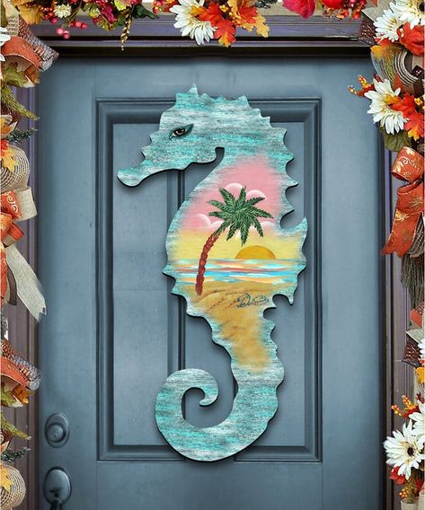 Wooden Seahorse, Beach Door Hanger, Sea Murals, Seahorse Decor, Seahorse Art, Nostalgic Gifts, Board Wall, Hanger Wall, Wooden Door Hangers