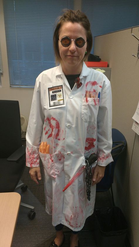 Mad scientist costume good for the office Scientist Costume Women, Mad Scientist Costume Women's, Mad Scientist Costume Diy, Mad Scientist Outfit, Scientist Halloween Costume, Mad Scientist Halloween Costume, Scientist Outfit, Dentist Costume, Mad Scientist Costume