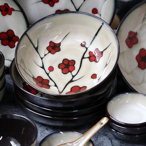 Smarter Shopping, Better Living! Aliexpress.com Floral Table Setting, Soup Rice, Red Plum, Porcelain Tableware, Noodle Bowl, Hand Painted Plates, Wooden Utensils, Ceramic Tableware, Rice Bowl