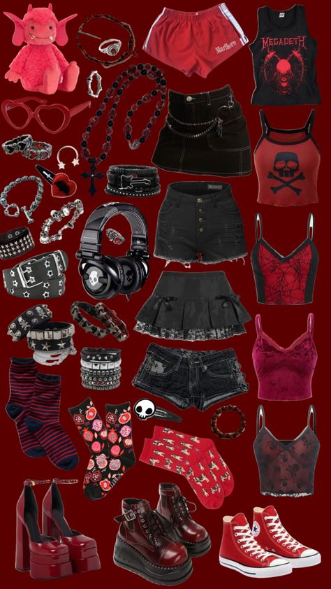 #emo #red #redaesthetic #redandblack #gothic #goth #gothicaesthetic Red Goth Clothes, Red Gothic Aesthetic Outfit, Gothic Vibes Aesthetic, Goth Red Outfit, Fashion Outfits Goth, Outfit Ideas Red And Black, Gothic Red Outfit, Red Inspo Outfit, Goth Alt Outfits