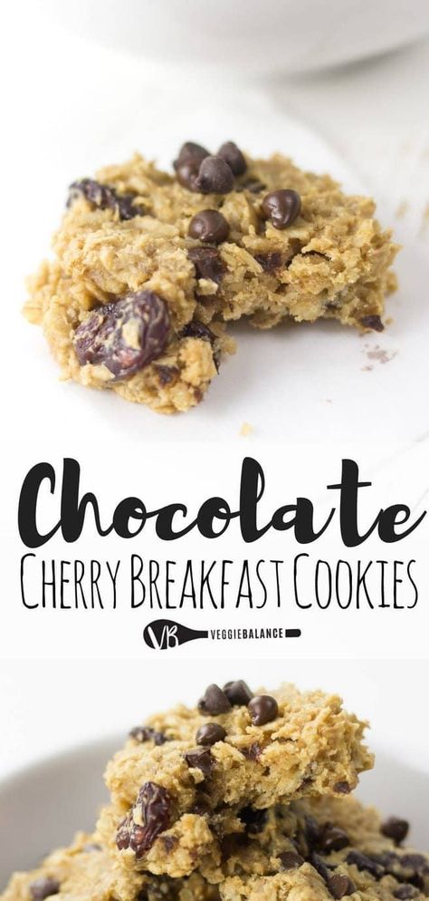 Chocolate Cherry Oatmeal, Cherry Breakfast, Breakfast Cookies Gluten Free, Easy Vegan Cookies, Cherry Oatmeal, Breakfast Cookie, Oatmeal Breakfast Cookies, Healthier Sweets, Breakfast Cookie Recipe