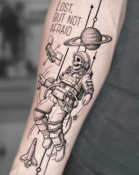 Astronaut Tattoo Ideas, Astronaut Tattoos, Sam Tattoo, Ocean Sleeve Tattoos, Wrap Around Wrist Tattoos, Tech Tattoo, Geometric Line Tattoo, Astronaut Tattoo, Airplane Tattoos