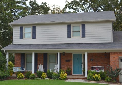 The Exterior Makeover (from blah to YAY!) Hale Navy Shutters, Navy Shutters, Turquoise Door, Hale Navy, Young House, Revere Pewter, Young House Love, Traditional Colonial, Exterior Makeover