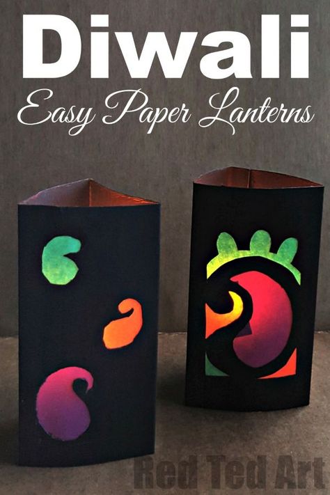 Easy Paper Lanterns, Lantern Diwali, Paper Luminaries, Diwali Craft For Children, How To Make A Lantern, Make A Lantern, Diwali For Kids, Diwali Art, Diwali Crafts