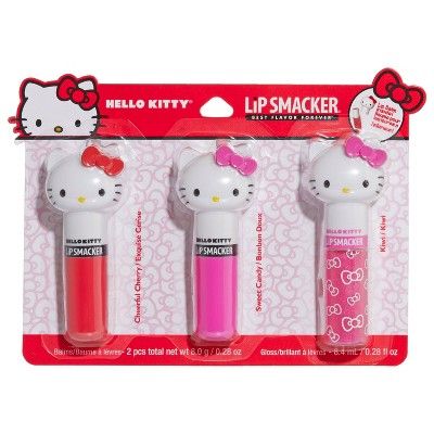 The more the merrier with Hello Kitty in this extra-fun-3-piece lip balm and gloss set! Start and end your day with a glossy and fabulous smile. With a delightful assortment of delicious flavors, these lip balms leave lips softer, more moisturized, and instantly happier.   All wrapped up in adorable Hello Kitty tube, this set is ready to take you through any adventure you have throughout the day. Hello Kitty Lip Smacker, Hello Kitty Lipgloss, Target Hello Kitty, Hello Kitty Lip Gloss, Hello Kitty Lip Balm, Hello Kitty Stuff, Billy B, Hello Kitty Merchandise, Hello Kitty Makeup