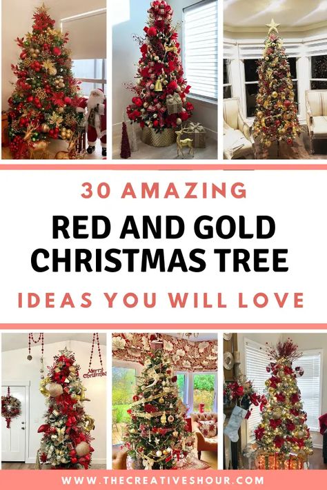 red and gold christmas trees Gold Silver And Red Christmas Tree, Gold Christmas Tree Ideas, Christmas Home Decorations, Christmas Candles Diy, Red And Gold Christmas, Red Gold Christmas, Red And Gold Christmas Tree, Gold Christmas Tree Decorations, Slim Christmas Tree