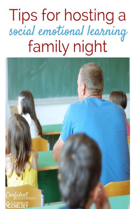 Hosting A Social Emotional Learning Family Night. Want to organize a family night this year? Why not focus on social emotional learning. Check out this tips from CounselorChelsey to get started. Sel Family Night, School Family Night Ideas, School Therapist, Counseling Forms, Collaboration Station, Parenting Workshop, Sunshine Committee, Social Skills Lessons, Flight School