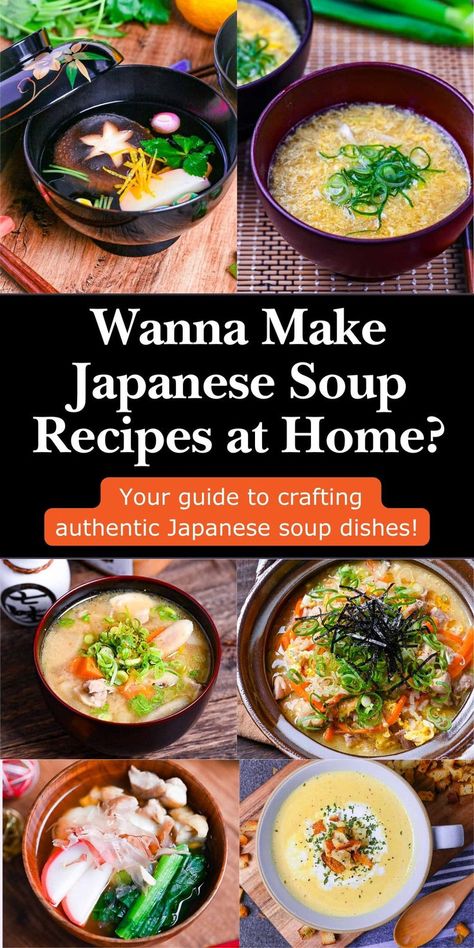 Explore a collection of 15 authentic Japanese soup dishes, featuring classics like Miso Soup, Tonjiru, and Osuimono. Each recipe offers a unique glimpse into Japan's rich soup culture, perfect for anyone looking to bring the warmth and tradition of Japanese cuisine into their home. From hearty, savory soups to light and refreshing broths, this guide provides everything you need to enjoy the diverse flavors of Japan through its most comforting dishes. Japanese Soup Recipes, Corn Potage, Japanese Breakfast Traditional, Food With A Twist, Soup Dishes, Asian Dinners, Japanese Soup, Easy Japanese Recipes, Soup Dish