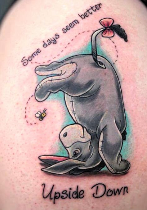 Eyore Tattoo Quotes Eeyore, Roo Tattoo Ideas, Jungle Book Tattoo Ideas, Disney Tattoos With Meaning, Eyore Tattoo Eeyore, Pooh And Eeyore Tattoo, Droopy Tattoo, Eeorye Tattoos, Eeyore Tattoo Ideas