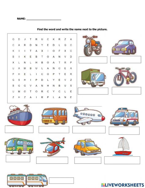 Worksheet For Transportation, Transport Worksheet For Grade 1, Transportation Worksheet Grade 2, Means Of Transport Worksheet, Transport Worksheets For Kindergarten, Vehicles Worksheet, Means Of Transport, Transport Worksheets For Kids, Transport Activities