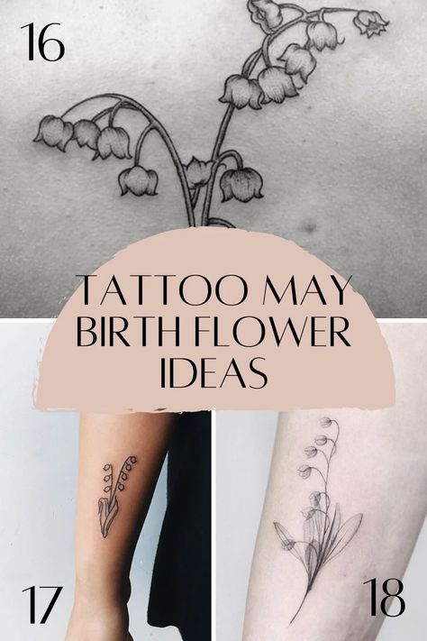 May Birth Flower Tattoo Ideas {Lily of the Valley} - TattooGlee May Birth Flower Tattoo With Name, May Birth Month Flower Tattoo, Birth Flower May Tattoo, May Birth Flowers Tattoo, May Birth Tattoo Ideas, Birth Flower Tattoos May, May Birth Flower Tattoo Ideas, May Flower Tattoo Ideas, Lily Of The Valley And Larkspur Tattoo