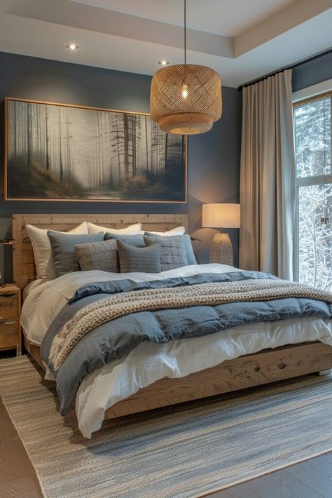 Light Blue And Brown Bedroom, Blue Earthy Bedroom, Mystic Bedroom, Earthy Bedroom Ideas, Twilight Forest, Forest Bedroom, Forest Retreat, Earthy Bedroom, Dream Master