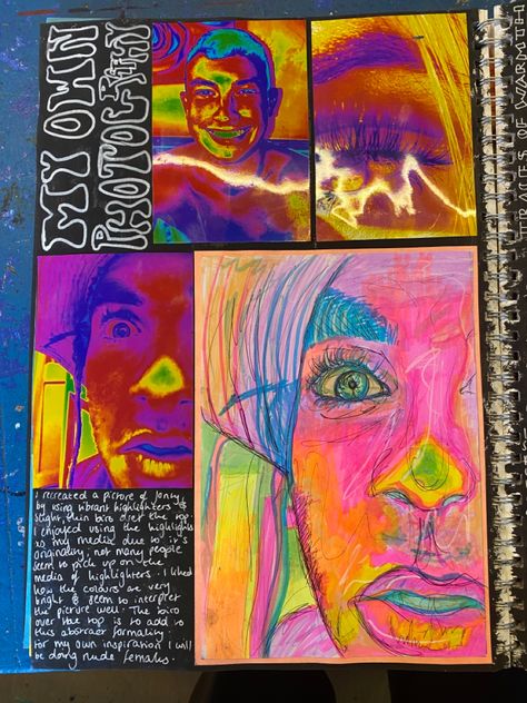 Colour And Mood In Art, Colour Clash Art, Colourful Gcse Art Page, Art Gcse Layout Ideas, Colour Theory Gcse Art, A Level Art Sketchbook Layout Ideas, Celebration Of Colour Art Gcse, Gcse Art Evaluation Page, Gcse Art Development Pages