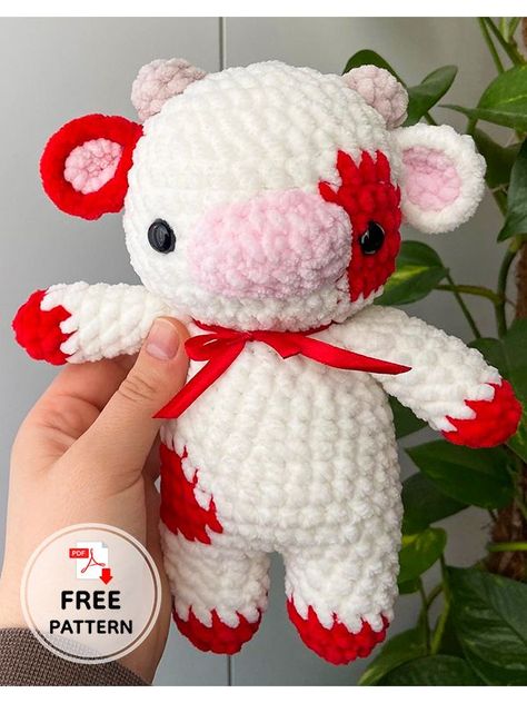 I saw a very cute crochet strawberry cow pattern and wanted to share it with you, my dear followers. Cute Crochet Strawberry, Strawberry Cow Crochet, Crochet Cow Pattern, Plush Strawberry, Strawberry Crochet, Crocheted Cow Pattern, Pokemon Crochet Pattern, Cow Crochet, Strawberry Cow