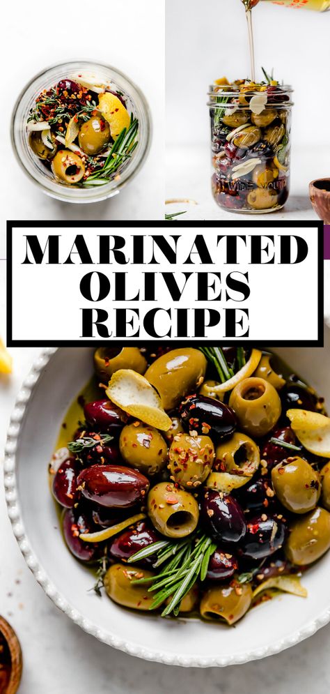 Marinated Olives Recipe, Easy Holiday Snacks, Winter Snack, Marinated Olives, Olive Oil Recipes, Olive Salad, Italian Olives, Olive Recipes, Greek Olives