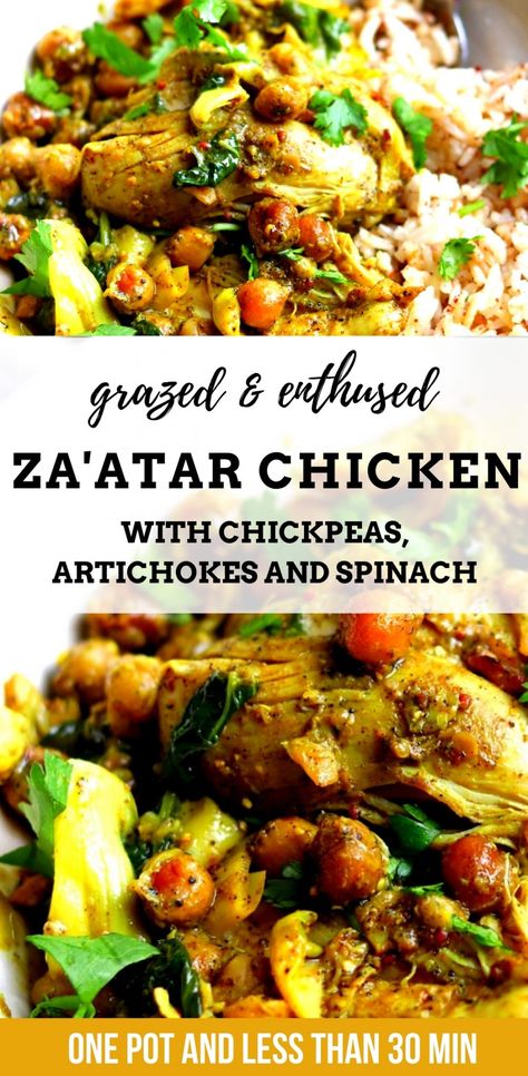 Chicken With Chickpeas, Reset Recipes, Zaatar Chicken, Zaatar Recipe, Turkey Dinners, Week Meals, Chicken Chickpea, Aip Diet, Artichoke Recipes