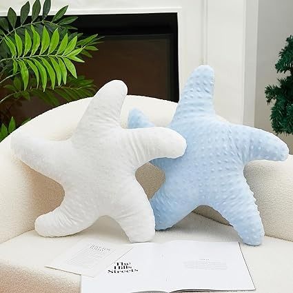 Amazon.com: 2 Pcs Starfish Pillow Cute Beach Pillow 20'' Star Fish Shaped Throw Pillows Plush Beach Room Decor Decorative Ocean Star Stuffed Toy Animal Plush Cushion for Kid Bedroom Living Room (White,Blue) : Home & Kitchen Ocean Bedroom Kids, Shaped Throw Pillows, Beachy Pillows, Ocean Room Decor, Starfish Pillow, Ocean Themed Bedroom, Beach Room Decor, Beach Throw Pillows, Beach Pillow