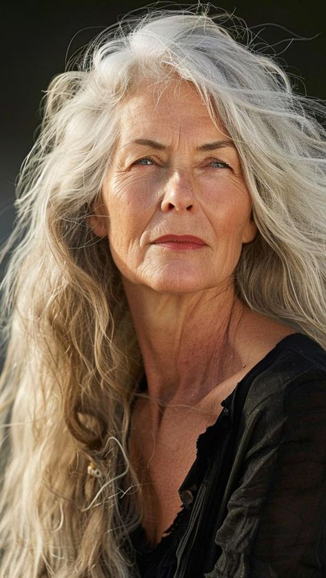 We tend to associate old(er) people with grey hair and while many of them are rocking the wise wizard look, others opt for something a little more... colorful. Long White Hairstyle, Grey Long Hair Older Women, Long Silver Hair Older Women, Long Hair Older Women Over 50 Style, Long Grey Hair Over 50, Long Hair Over 50 Older Women, Long Hair Over 60 Aging Gracefully, Long Hair Older Women, Timeless Hairstyles