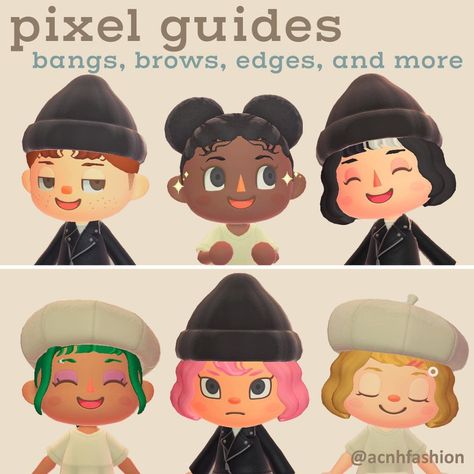 animal crossing qr closet : hair tutorial & color guides ✨ Acnh Eyebrow Designs Grid, Acnh Pixel Guide, Acnh Bangs Code, Acnh Faces Code, Acnh Hair, Animal Crossing Hair, Acnh Fashion, Hair Details, Eyebrow Design