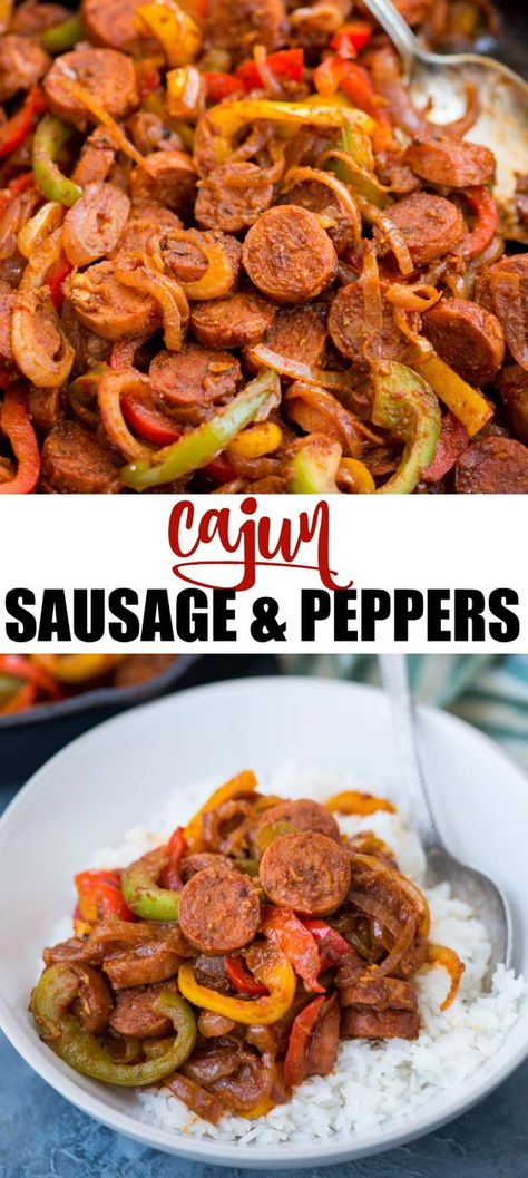 Sausage And Peppers Dinner Ideas, Bell Peppers And Sausage, Food Recipes With Sausage, Cajun Sausage And Peppers, Hot Sausage Link Recipes Dinners, Food With Peppers, Sausage Food Ideas, Sausage And Onions Recipes, Sausage Dishes For Dinner